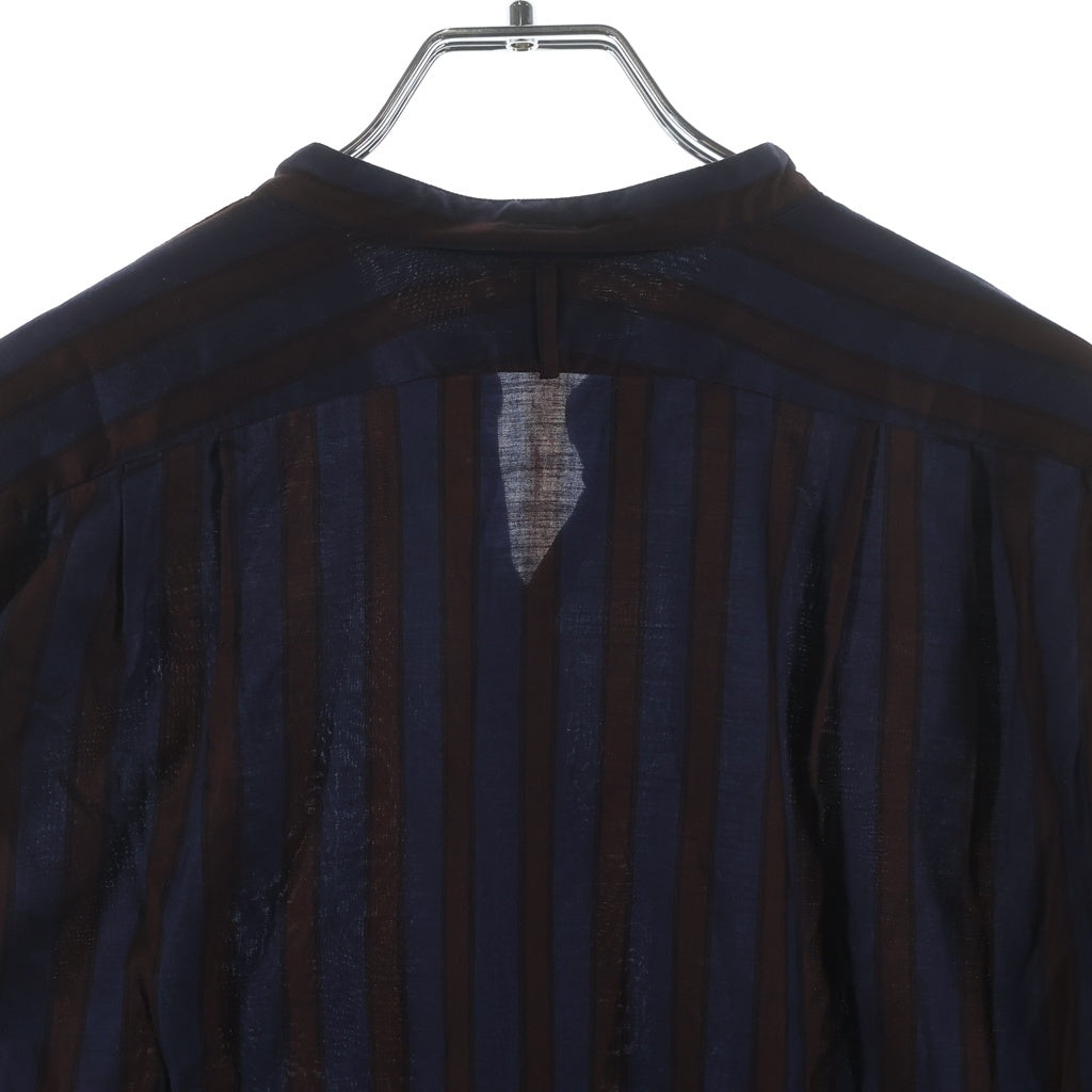 HEUGN(ユーゲン) ROB WINE STRIPE テンセルストライプバンドカラーシャツ ネイビー/ブラウン SHIRT077