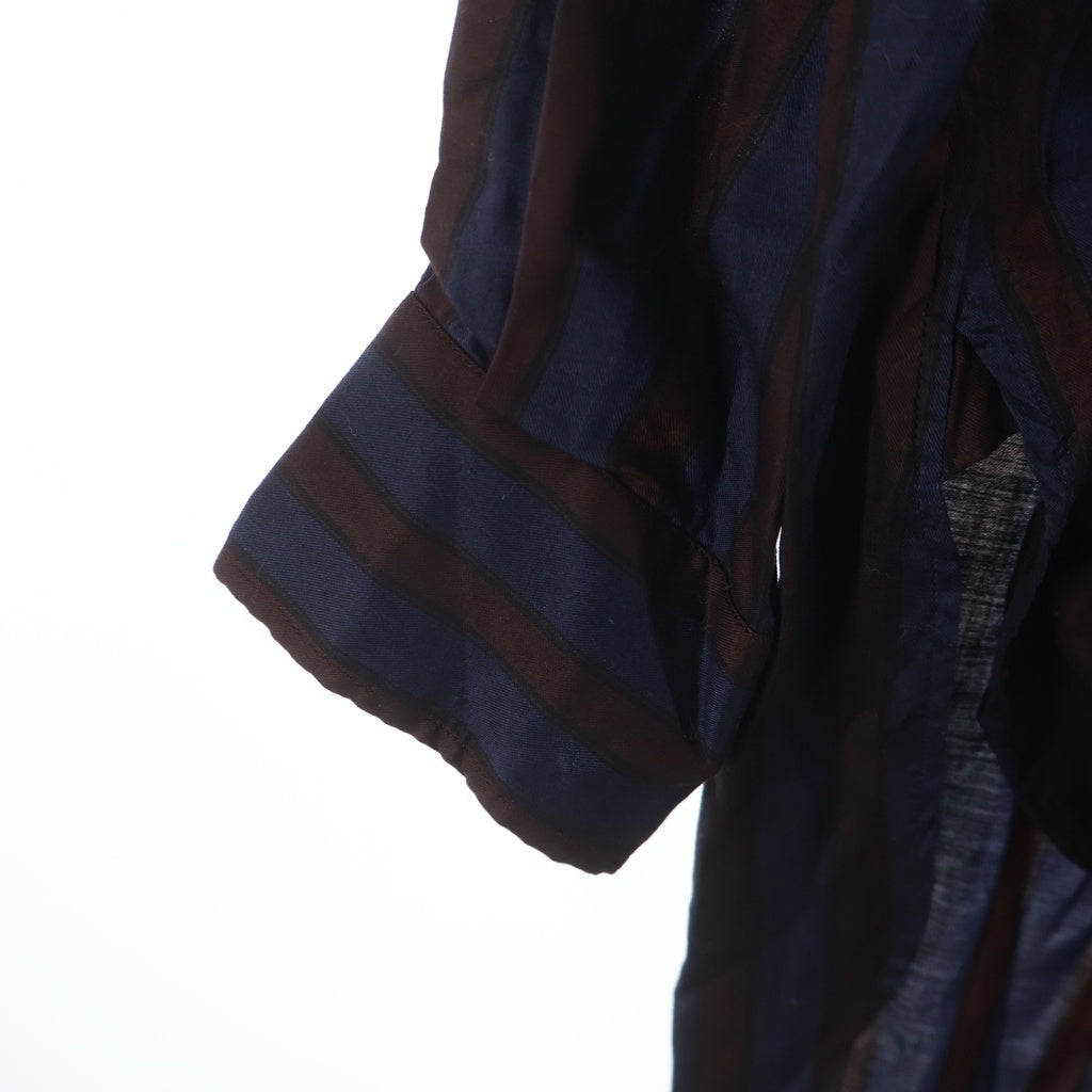 HEUGN(ユーゲン) ROB WINE STRIPE テンセルストライプバンドカラーシャツ ネイビー/ブラウン SHIRT077
