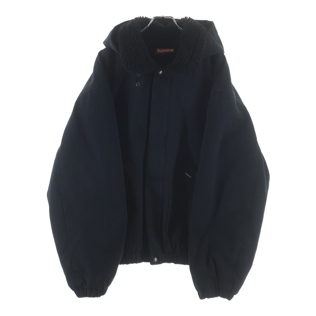 SUPREME(シュプリーム) 24AW Faux Shearling Lined Bomber Jacket ロゴ刺繍 裏地ボア フーデッドデニムジャケット ジップアップブルゾン ブラック