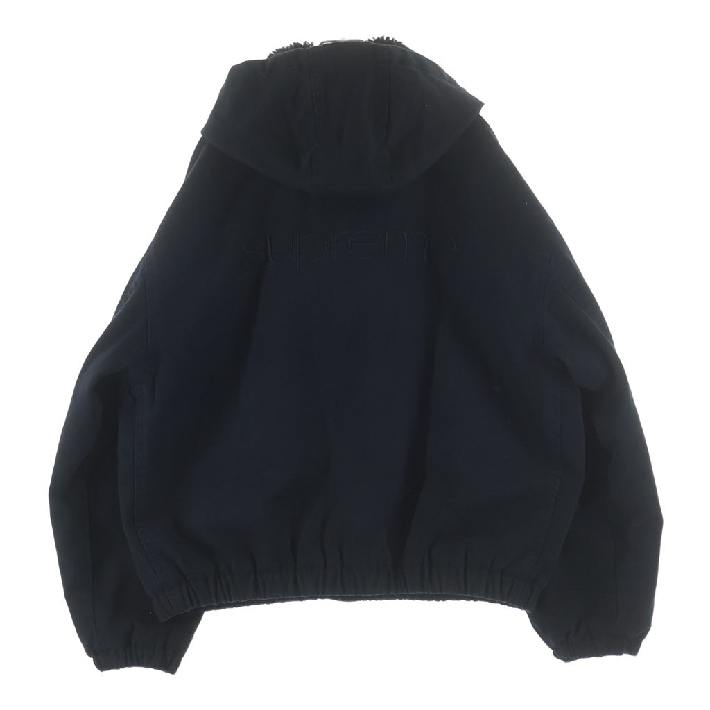 SUPREME(シュプリーム) 24AW Faux Shearling Lined Bomber Jacket ロゴ刺繍 裏地ボア フーデッドデニムジャケット ジップアップブルゾン ブラック