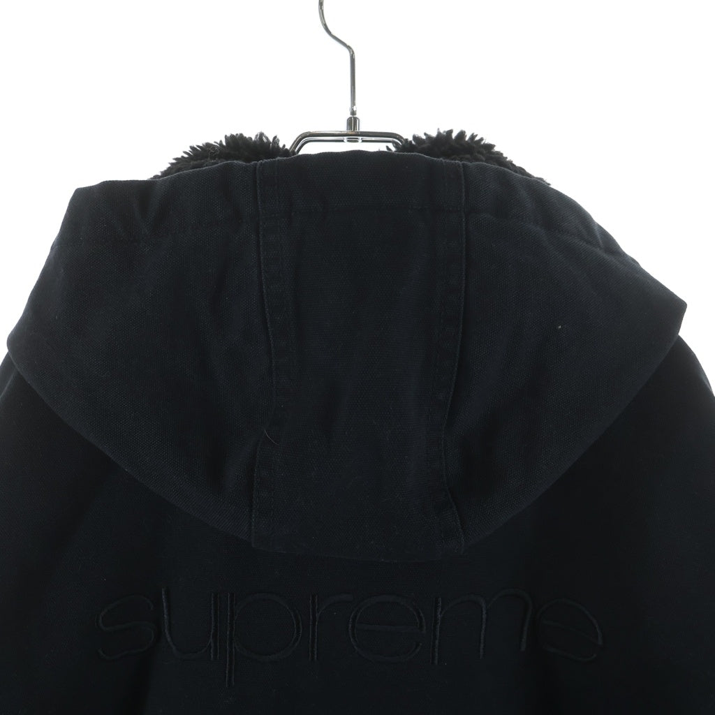 SUPREME(シュプリーム) 24AW Faux Shearling Lined Bomber Jacket ロゴ刺繍 裏地ボア フーデッドデニムジャケット ジップアップブルゾン ブラック
