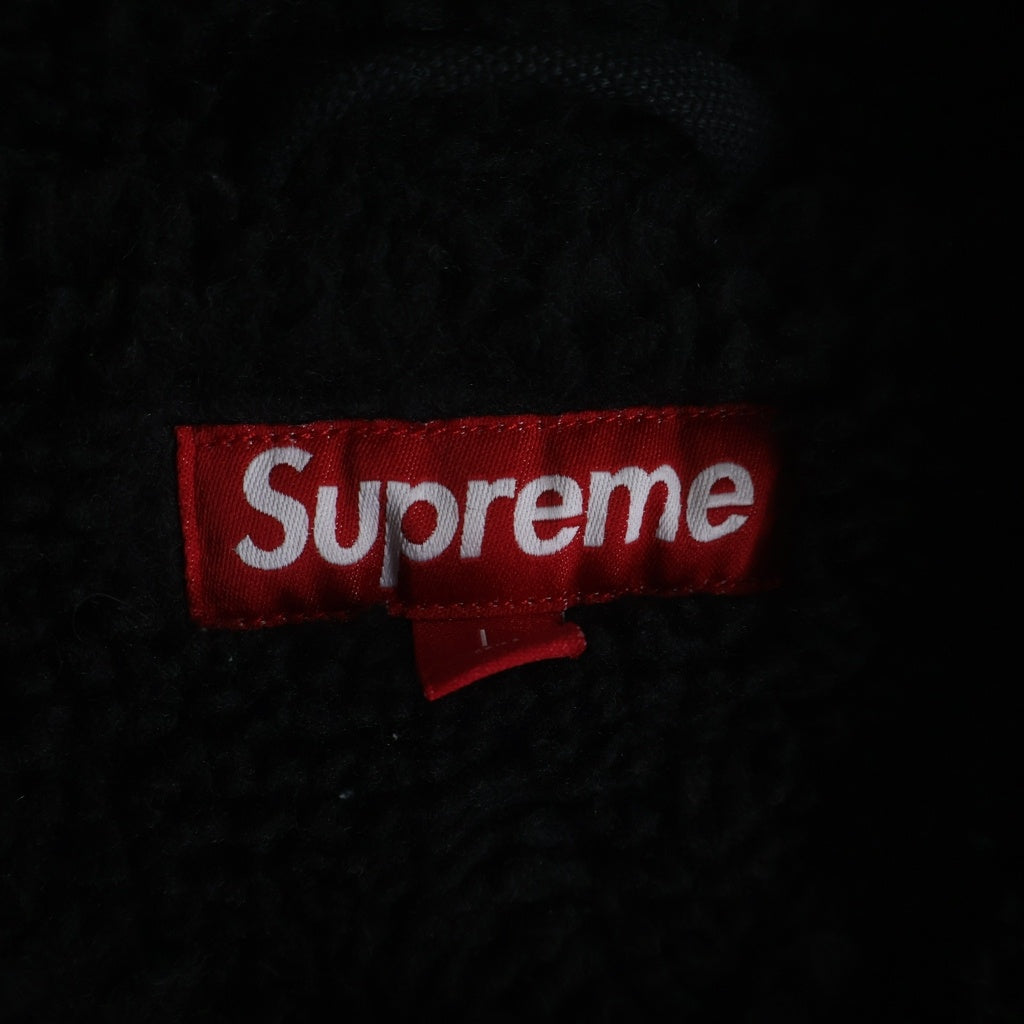 SUPREME(シュプリーム) 24AW Faux Shearling Lined Bomber Jacket ロゴ刺繍 裏地ボア フーデッドデニムジャケット ジップアップブルゾン ブラック