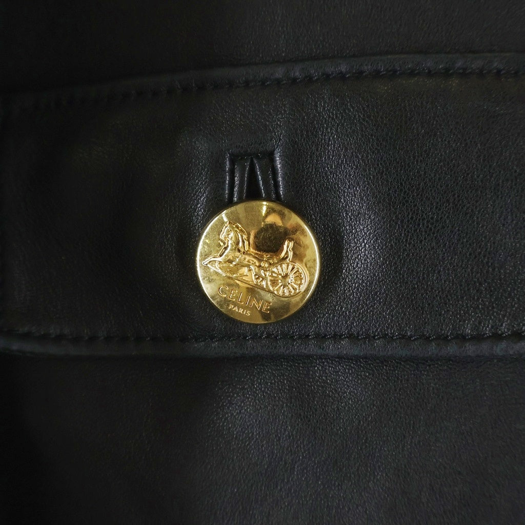 CELINE(セリーヌ) ラムスキン 金ボタン ノーカラージャケット ブラック