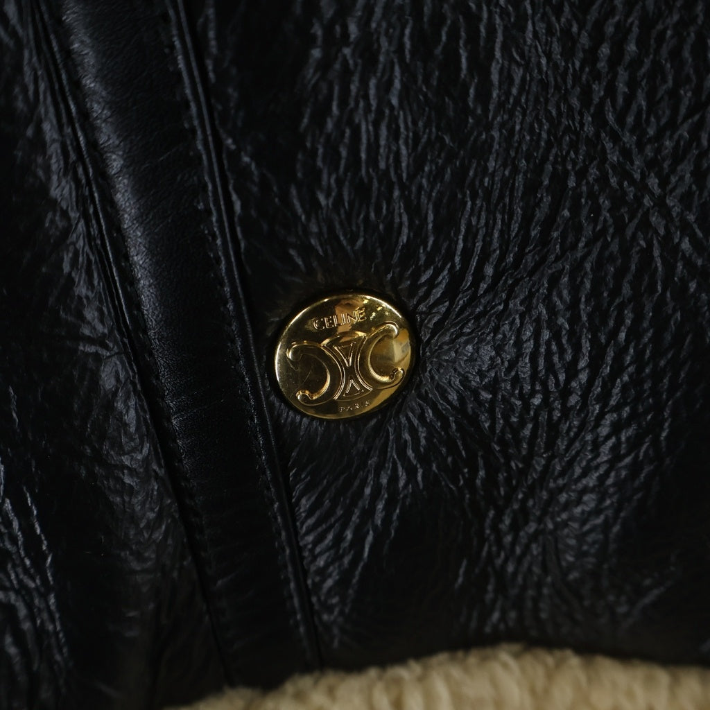 CELINE(セリーヌ) トリオンフ金ボタン ノーカラー ムートンジャケット ブラック レディース 2EC15720G