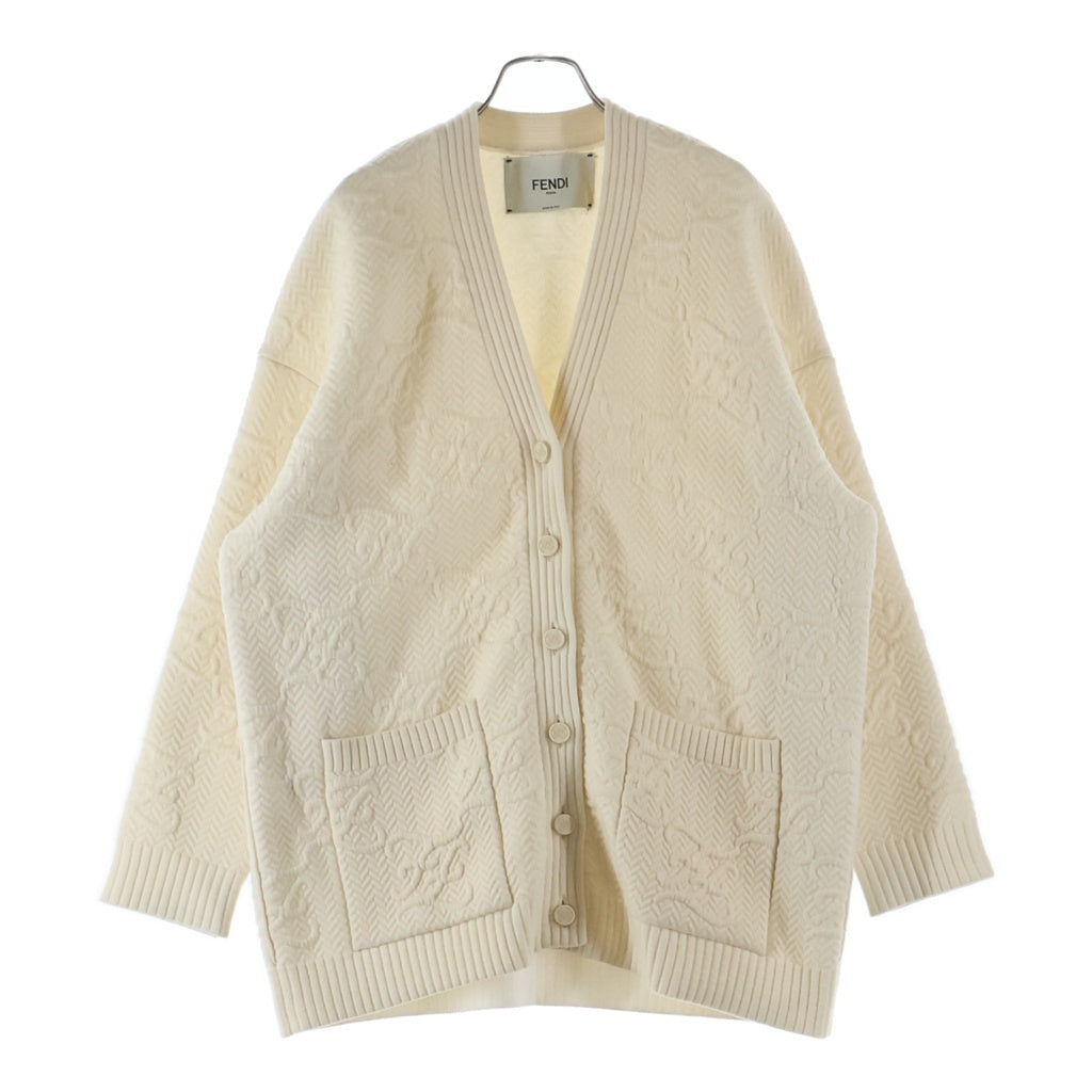 FENDI(フェンディ) 21AW FFカリグラフィロゴ ウールレーヨン ニットカーディガン アイボリー レディース FZC888 AHE9