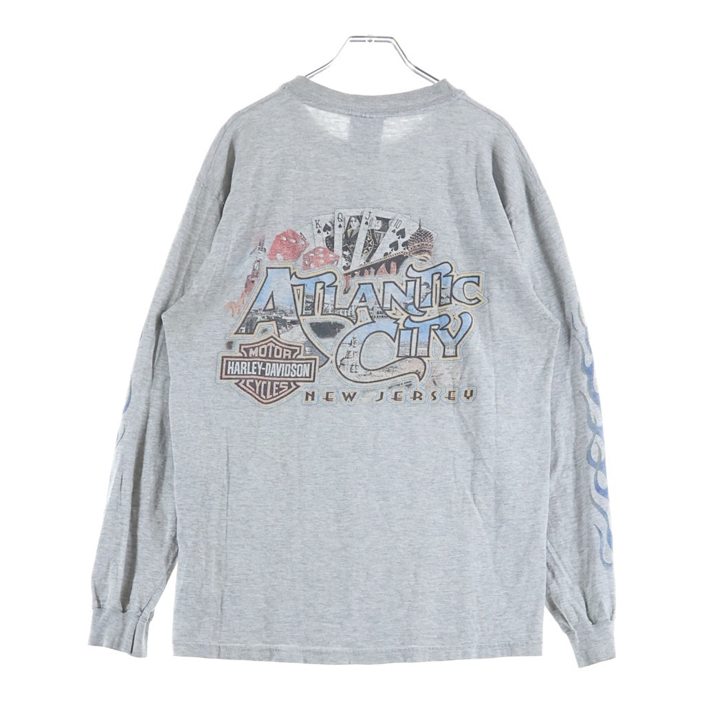HARLEY DAVIDSON(ハーレーダビッドソン) 90S VINTAGE BLUE FLAME ブルーフレイム 両面プリント クルーネック長袖Tシャツカットソー グレー