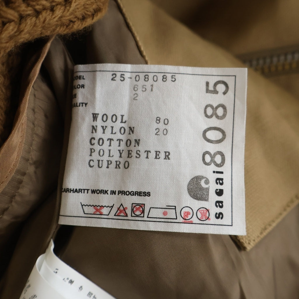 Sacai(サカイ) サカイ 25AW ×カーハートダブリューアイピー ダックウール 異素材ドッキング加工ジャケット ジップアップブルゾン 25-08085