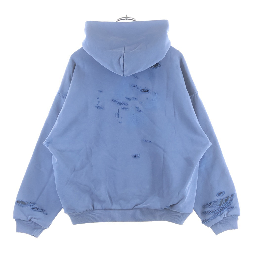 BALENCIAGA(バレンシアガ) DESTROYLAYERD SPORTS HOODIE デストロイ加工 フロントロゴ プルオーバースウェットパーカー フーディー ブルー 818598 TRVH2