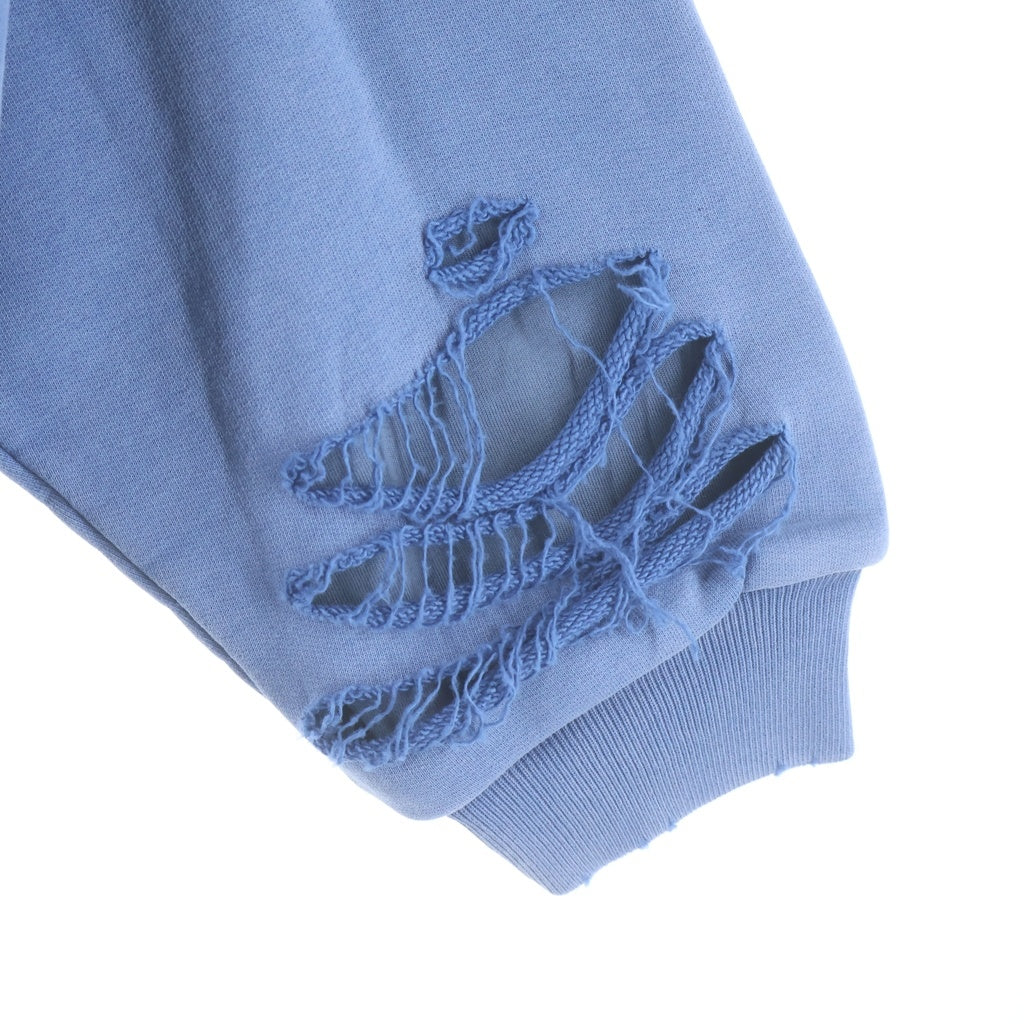 BALENCIAGA(バレンシアガ) DESTROYLAYERD SPORTS HOODIE デストロイ加工 フロントロゴ プルオーバースウェットパーカー フーディー ブルー 818598 TRVH2