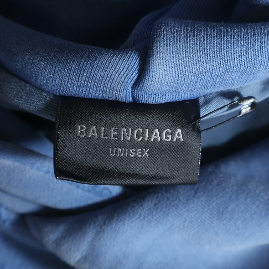 BALENCIAGA(バレンシアガ) DESTROYLAYERD SPORTS HOODIE デストロイ加工 フロントロゴ プルオーバースウェットパーカー フーディー ブルー 818598 TRVH2