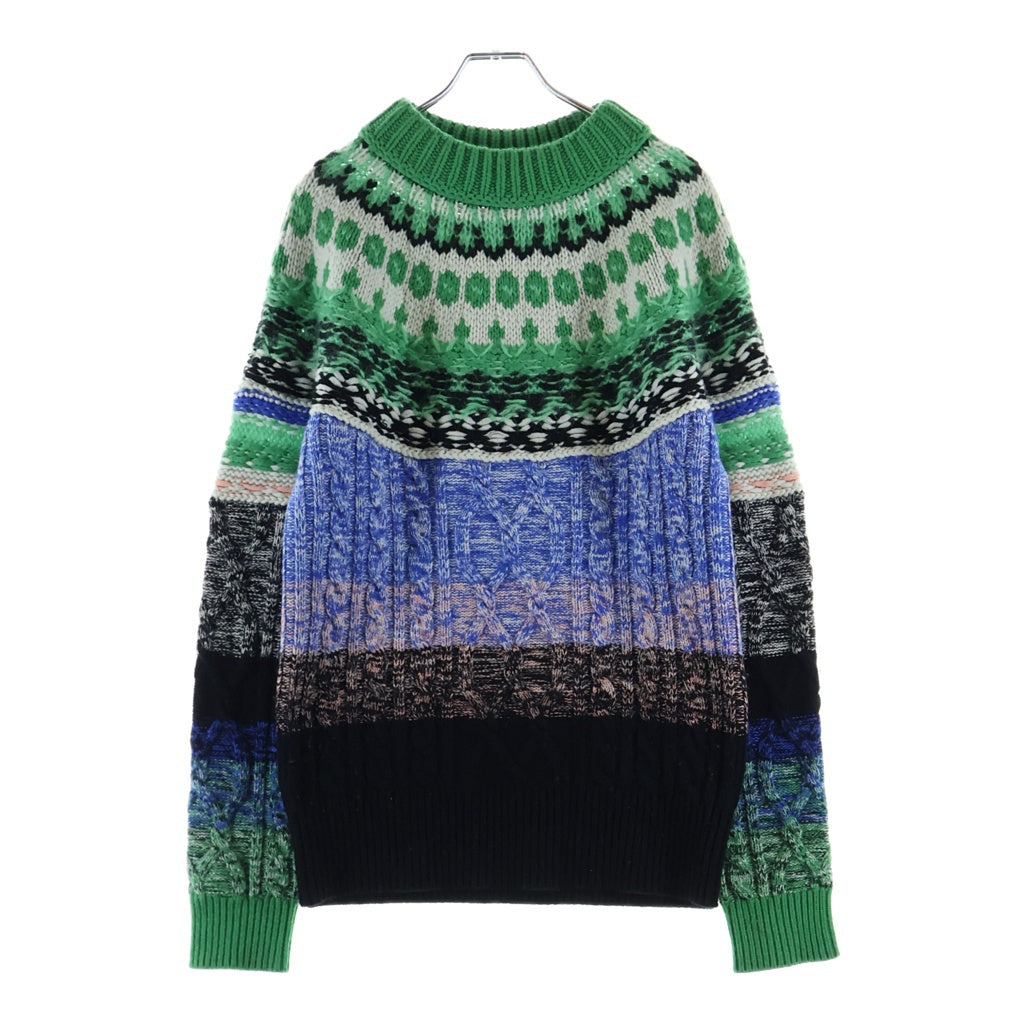 BURBERRY(バーバリー) マルチケーブル カシミヤ混 ウールニットセーター グリーンブルーブラック 4547509