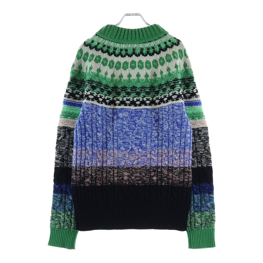 BURBERRY(バーバリー) マルチケーブル カシミヤ混 ウールニットセーター グリーンブルーブラック 4547509
