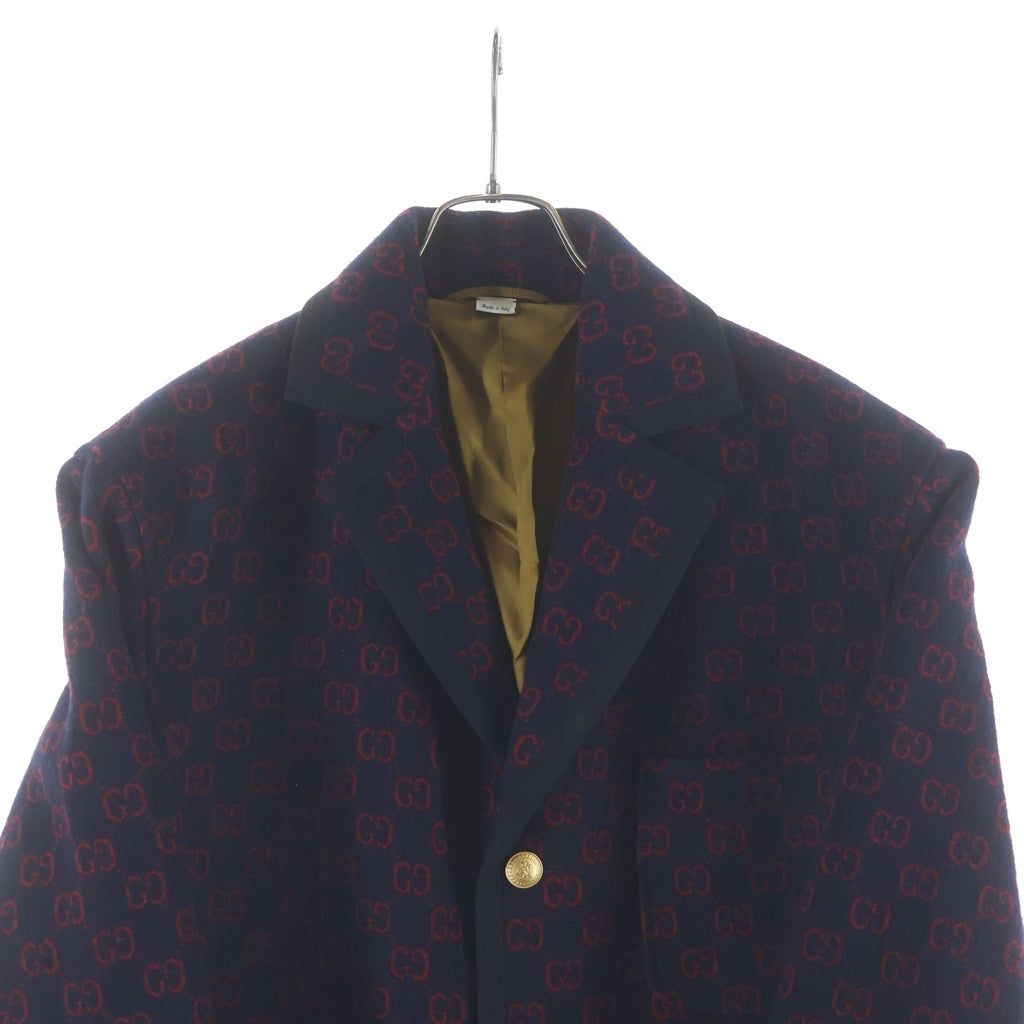 GUCCI(グッチ) GGロゴ総柄 3B ウールテーラードジャケット ネイビー 
