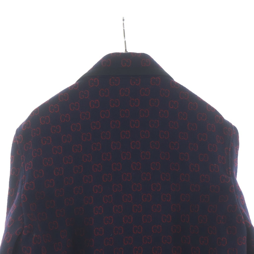 GUCCI(グッチ) GGロゴ総柄 3B ウールテーラードジャケット ネイビー 