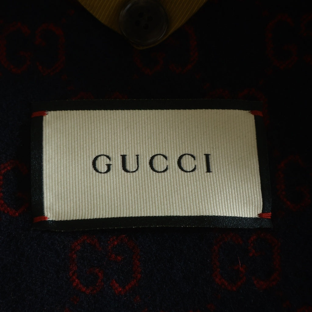 GUCCI(グッチ) GGロゴ総柄 3B ウールテーラードジャケット ネイビー 