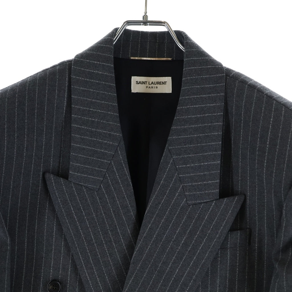 SAINT LAURENT PARIS(サンローランパリ) ストライプ柄 3B ダブルブレスト ウールテーラードジャケット グレー 786846 Y5H37