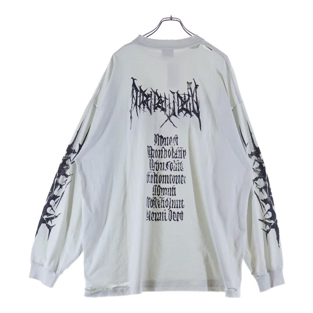 BALENCIAGA(バレンシアガ) 24AW デストロイ ダメージ加工 クルーネック長袖Tシャツ カットソー ライトブルー 796917 TRVF9