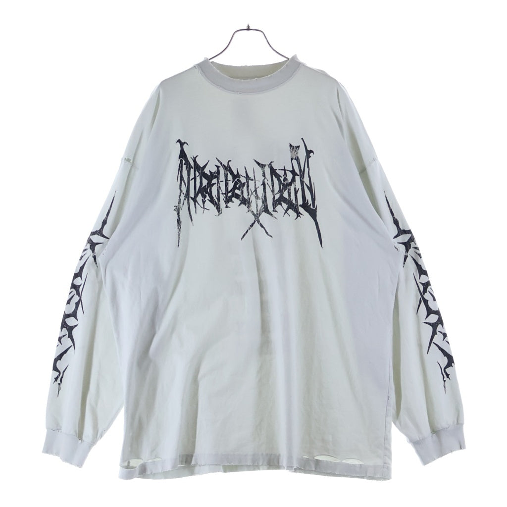 BALENCIAGA(バレンシアガ) 24AW デストロイ ダメージ加工 クルーネック長袖Tシャツ カットソー ライトブルー 796917 TRVF9