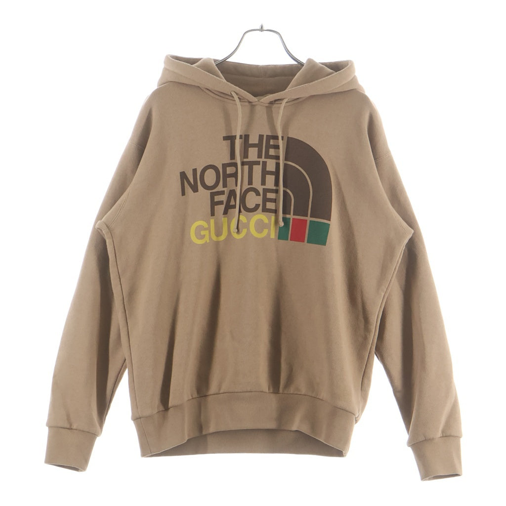 GUCCI(グッチ) 21SS ×THE NORTH FACE COTTON HOODIE ザノースフェイス コットンフロントロゴプリント プルオーバースウェットフーディー パーカー ブラウン 615061 XJDBY