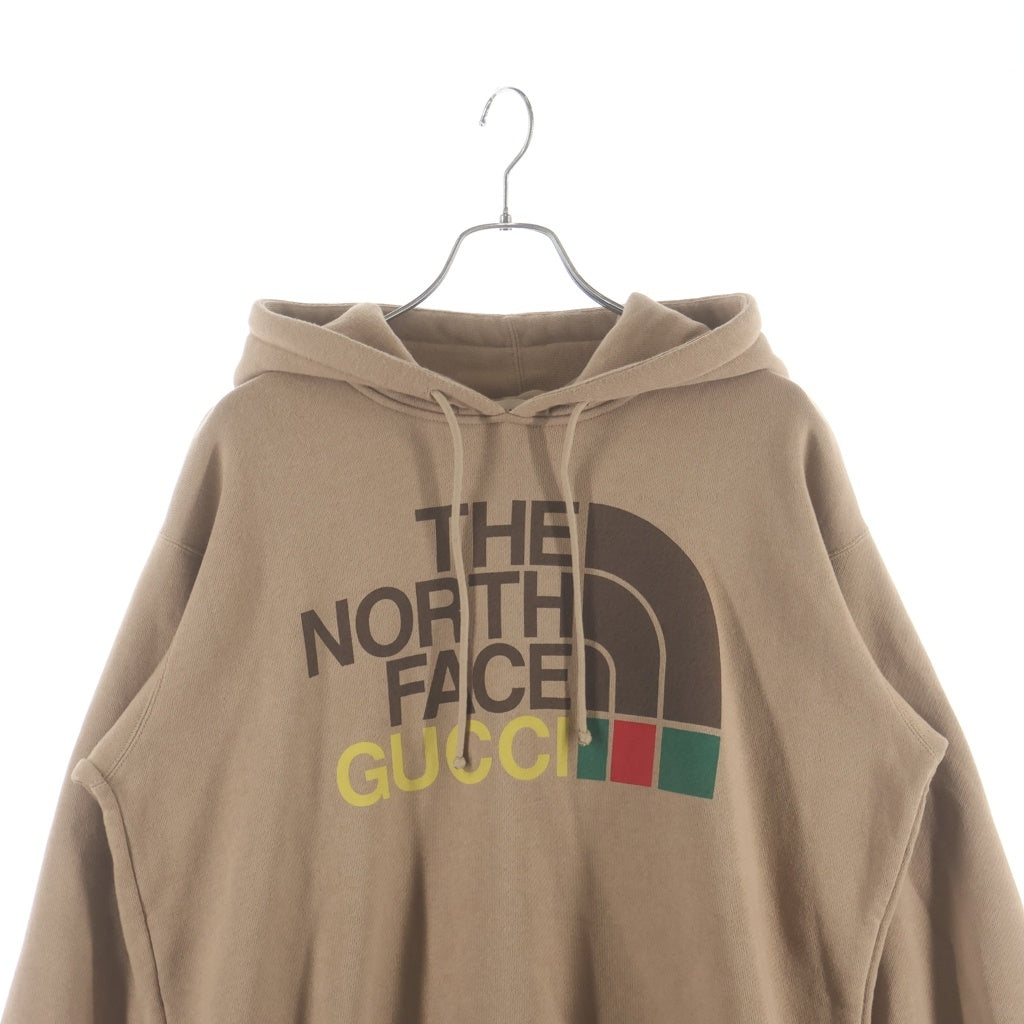 GUCCI(グッチ) 21SS ×THE NORTH FACE COTTON HOODIE ザノースフェイス コットンフロントロゴプリント プルオーバースウェットフーディー パーカー ブラウン 615061 XJDBY