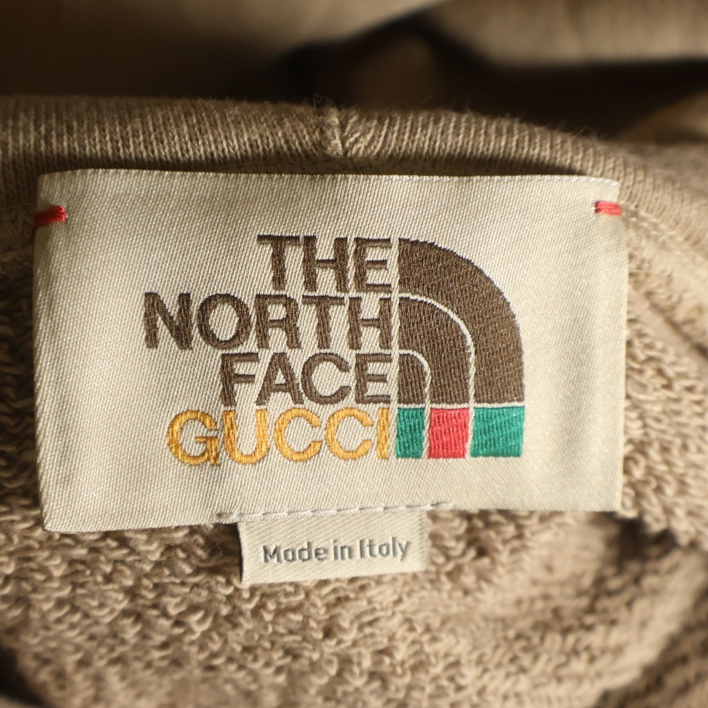 GUCCI(グッチ) 21SS ×THE NORTH FACE COTTON HOODIE ザノースフェイス コットンフロントロゴプリント プルオーバースウェットフーディー パーカー ブラウン 615061 XJDBY