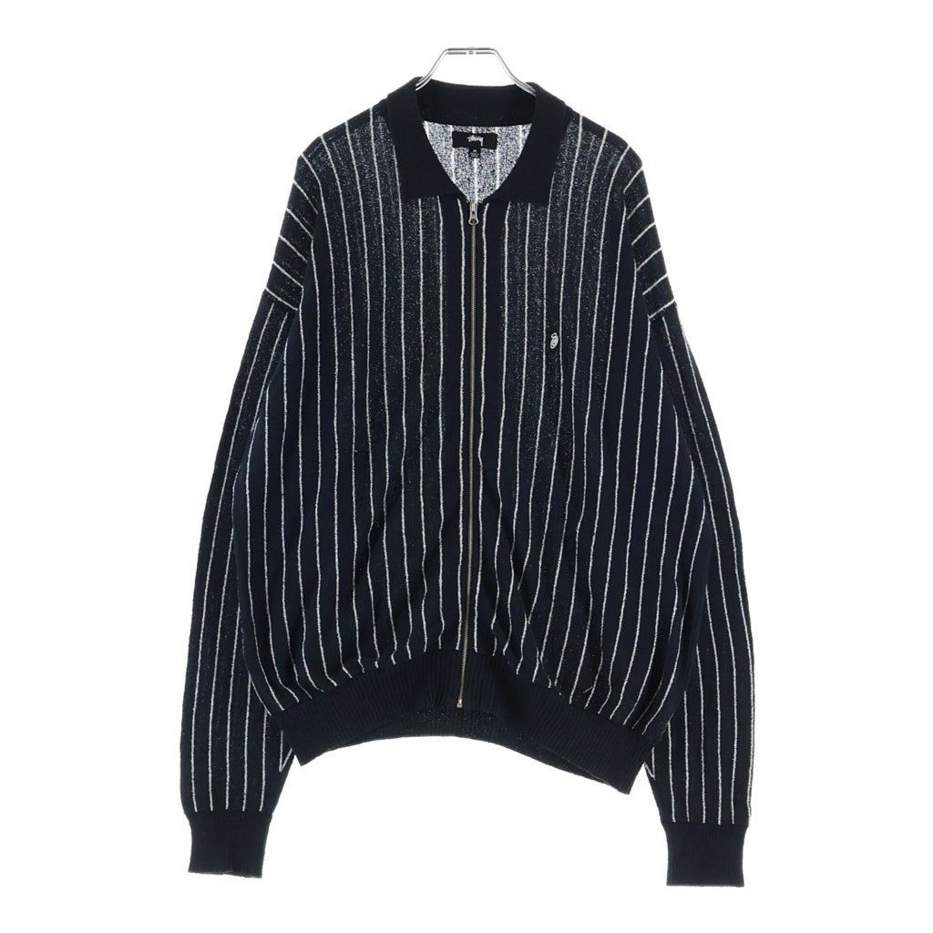 STUSSY(ステューシー) LIGHT WEIGHT LS ZIP POLO ライトウエイト ストライプ ジップアップ 長袖ポロシャツ ブラック 117189