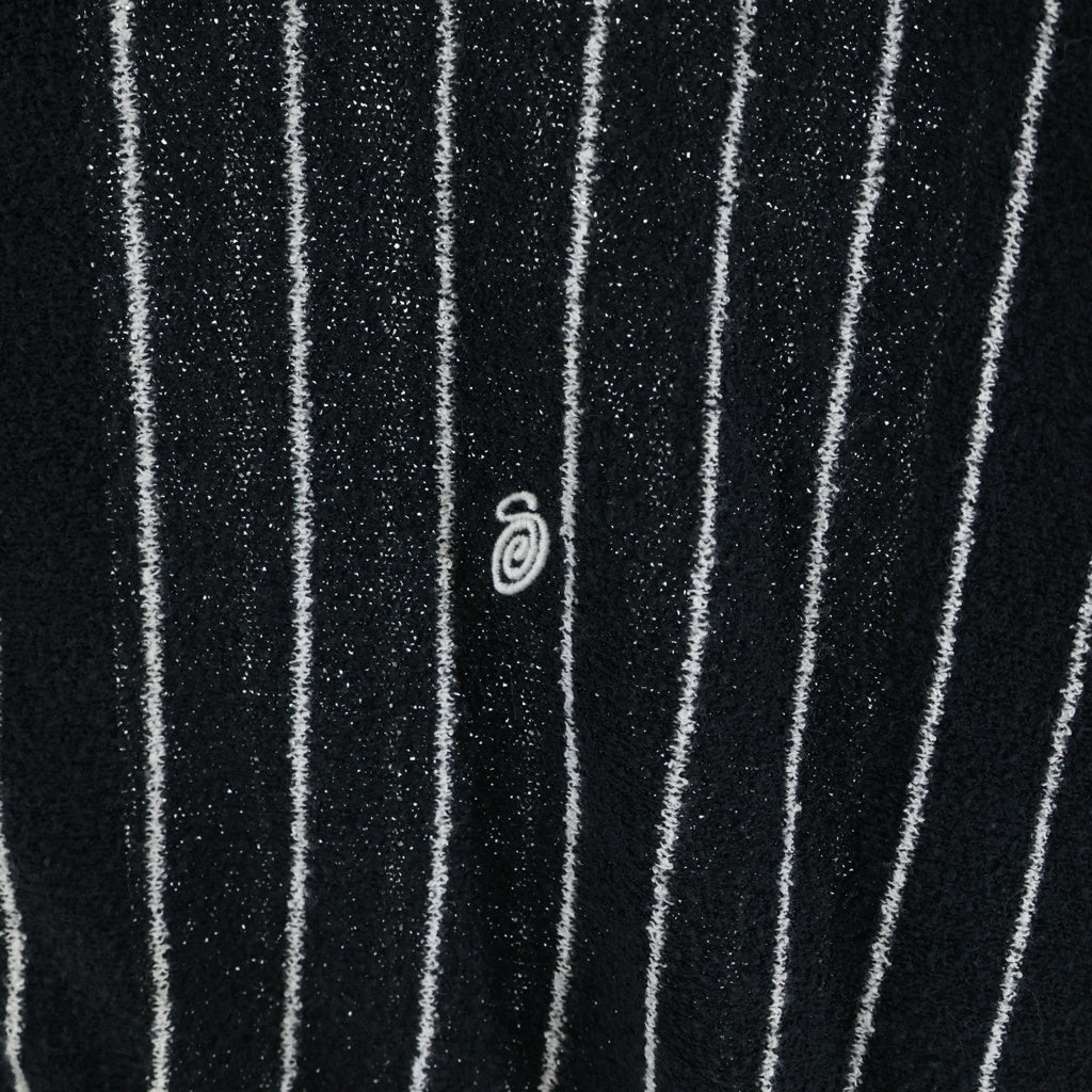 STUSSY(ステューシー) LIGHT WEIGHT LS ZIP POLO ライトウエイト ストライプ ジップアップ 長袖ポロシャツ ブラック 117189