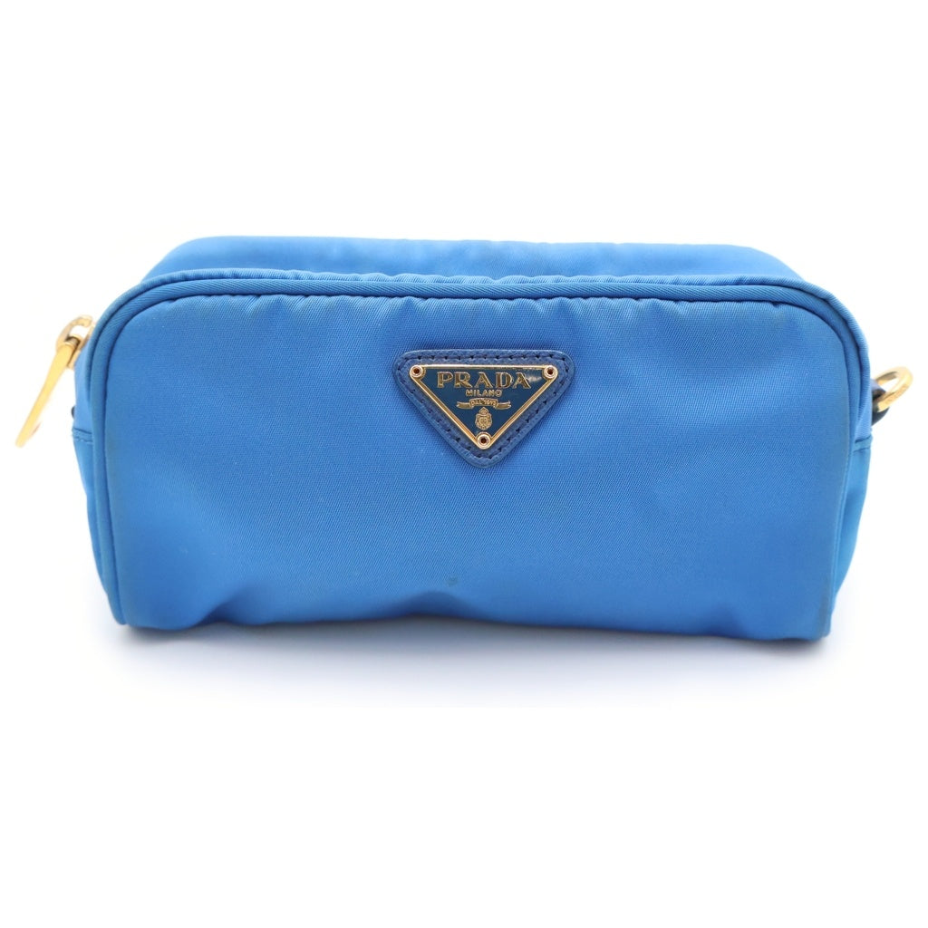 PRADA(プラダ) トライアングルロゴプレート ナイロンポーチ ブルー レディース