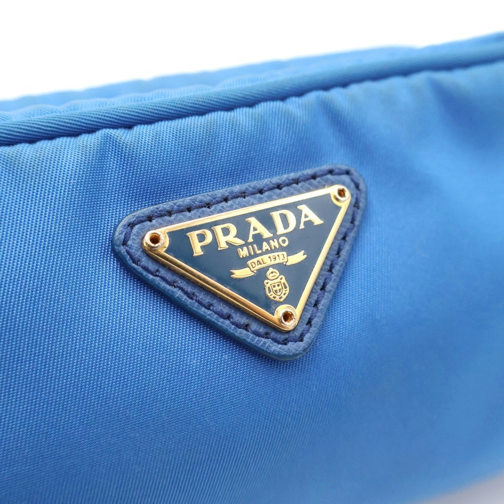 PRADA(プラダ) トライアングルロゴプレート ナイロンポーチ ブルー レディース