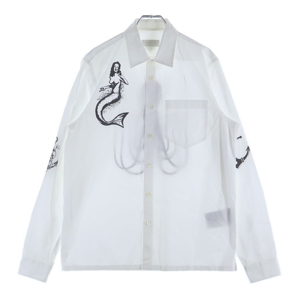 PRADA(プラダ) 22SS BIANCO POPELINE SIMBOL COTTON SHIRT ビアンコ ポプリン シンボル タトゥー プリントデザイン レギュラーカラー コットン 長袖シャツ SC568 S221 10HS