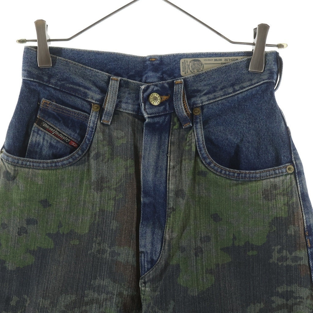 DIESEL(ディーゼル) D-LUITE-SP カモ柄切替デザイン 6ポケット ワイドデニムパンツ インディゴ レディース 00SYLX
