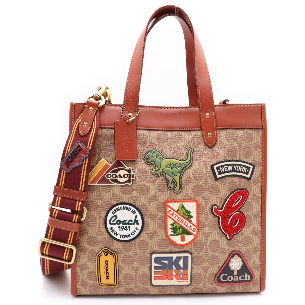 COACH(コーチ) FIELD TOTE フィールドトート シグネチャーキャンバス パッチレザー ショルダーバッグ ベージュ/ブラウン J2122-C6846 レディース