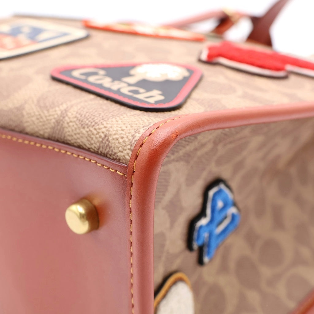 COACH(コーチ) FIELD TOTE フィールドトート シグネチャーキャンバス パッチレザー ショルダーバッグ ベージュ/ブラウン J2122-C6846 レディース
