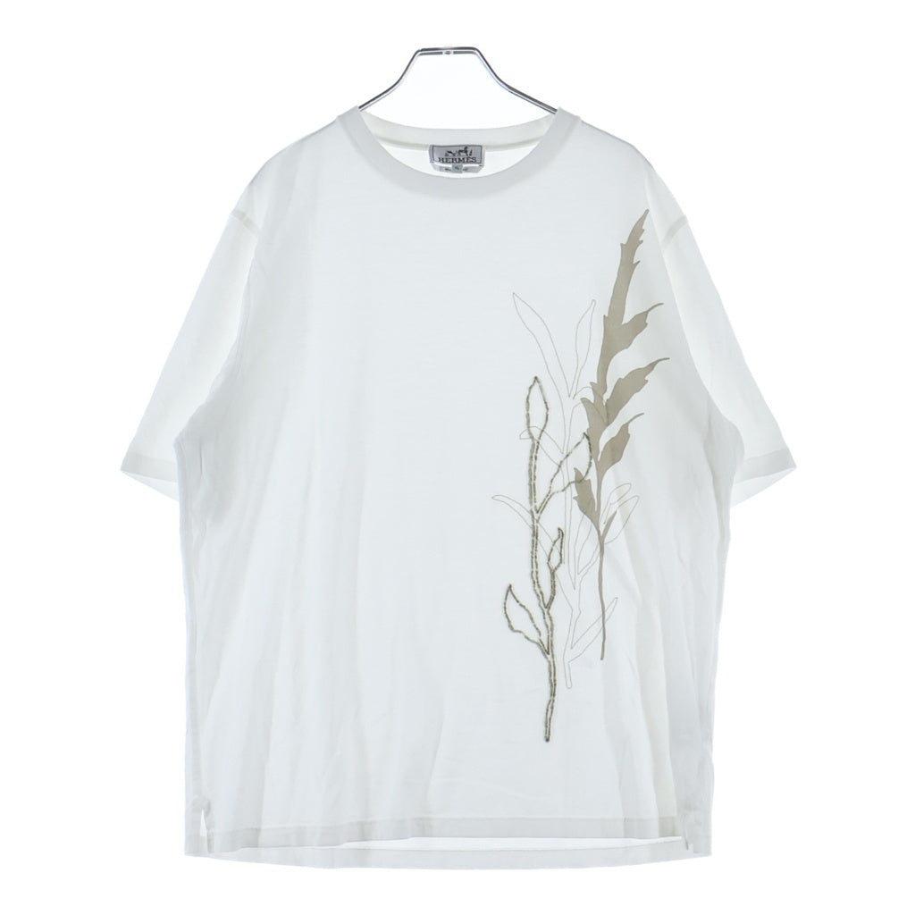 HERMES(エルメス) 23SS ボタニカルステッチデザイン クルーネック半袖Tシャツカットソー ホワイト