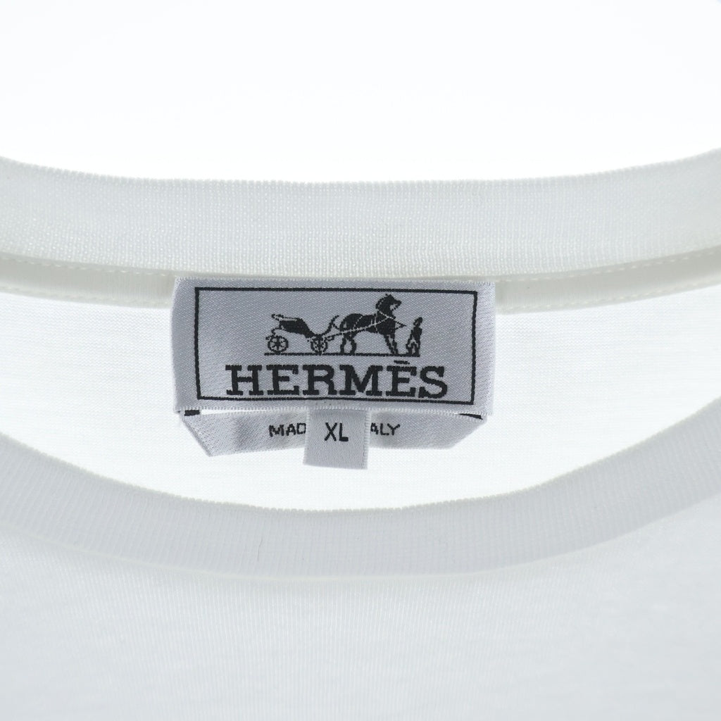 HERMES(エルメス) 23SS ボタニカルステッチデザイン クルーネック半袖Tシャツカットソー ホワイト