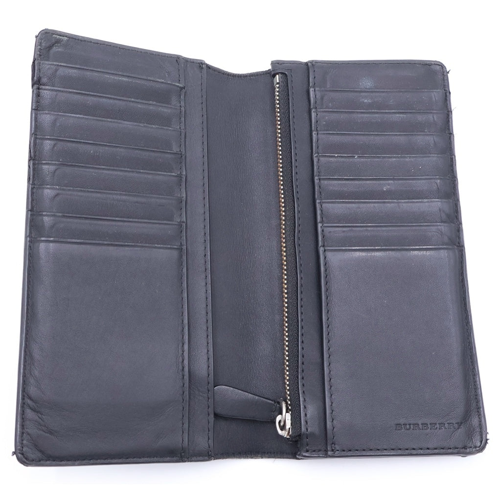 BURBERRY(バーバリー) CAVENDISH LONDON CHECK CANVAS AND LEATHER WALLET キャベンディッシュ ロンドンチェック キャンバス 総柄 二つ折り レザー ロングウォレット 長財布 80060331