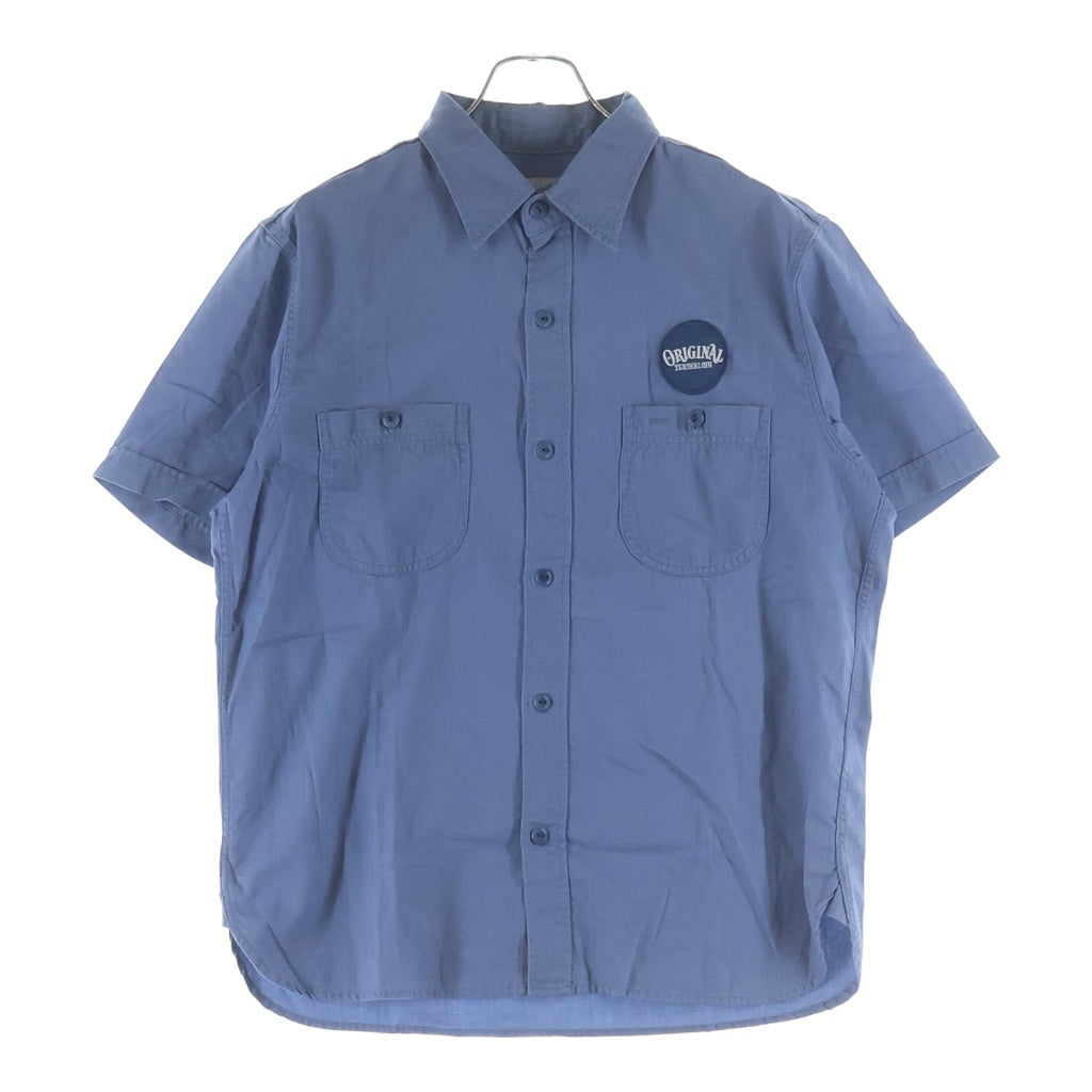 TENDERLOIN(テンダーロイン) T-G.S SHT S/S ロゴワッペン ヘリンボーン 半袖ワークシャツ ブルー