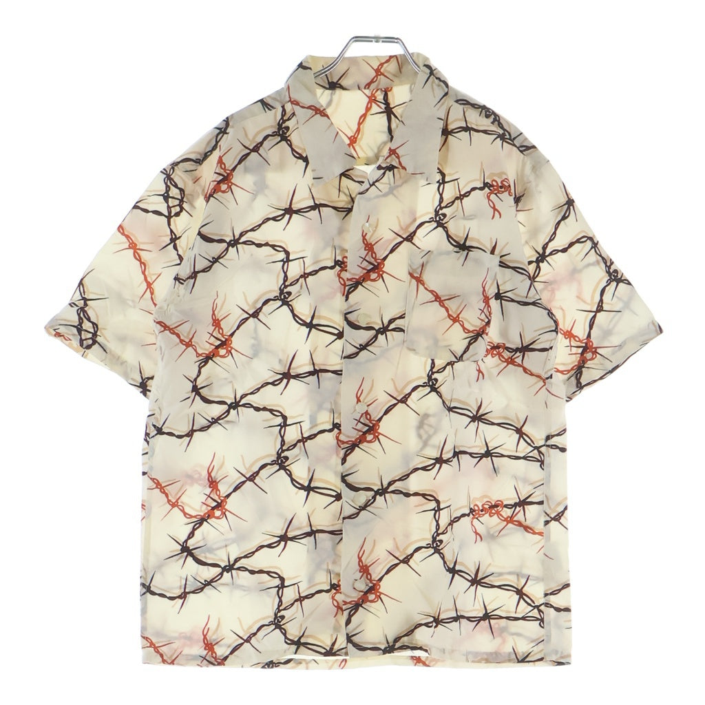 TENDERLOIN(テンダーロイン) T-BW RAYON SHT S/S レーヨン 有刺鉄線 オープンカラー 半袖シャツ ホワイト