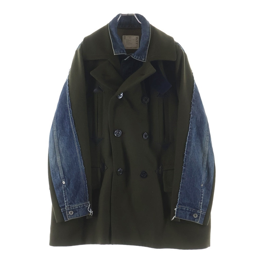 Sacai(サカイ) 20AW WOOL MELTON DENIM COAT ウールメルトン デニムドッキング加工 Pコート インディゴ/カーキ 20-02378M