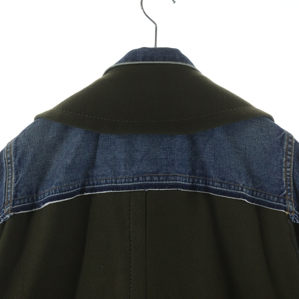 Sacai(サカイ) 20AW WOOL MELTON DENIM COAT ウールメルトン デニムドッキング加工 Pコート インディゴ/カーキ 20-02378M