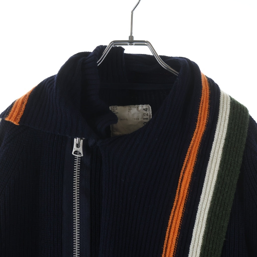 Sacai(サカイ) 19AW ラップカラー ジップアップ ウールニットセーター ネイビー 19-02124M