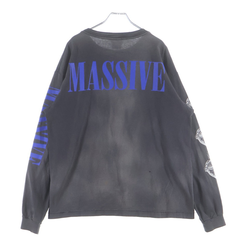 SAINT MICHAEL(セントマイケル) 23AW MASSIVE LS TEE ヴィンテージ加工 マッシブ 両面プリント クルーネック 長袖Tシャツ グレー SM-A23-0000-011