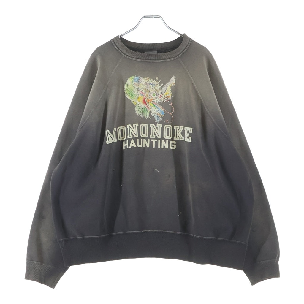 NO BRAND(ノーブランド) 26SS Mononoke made モノノケメイド CREW NECK SWEAT/龍 ヴィンテージ加工 クルネックスウェットトレーナー ブラック