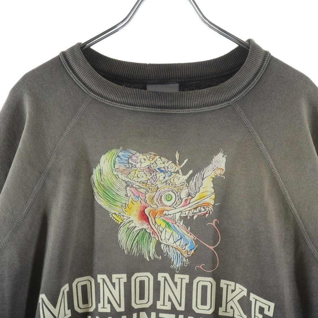 NO BRAND(ノーブランド) 26SS Mononoke made モノノケメイド CREW NECK SWEAT/龍 ヴィンテージ加工 クルネックスウェットトレーナー ブラック