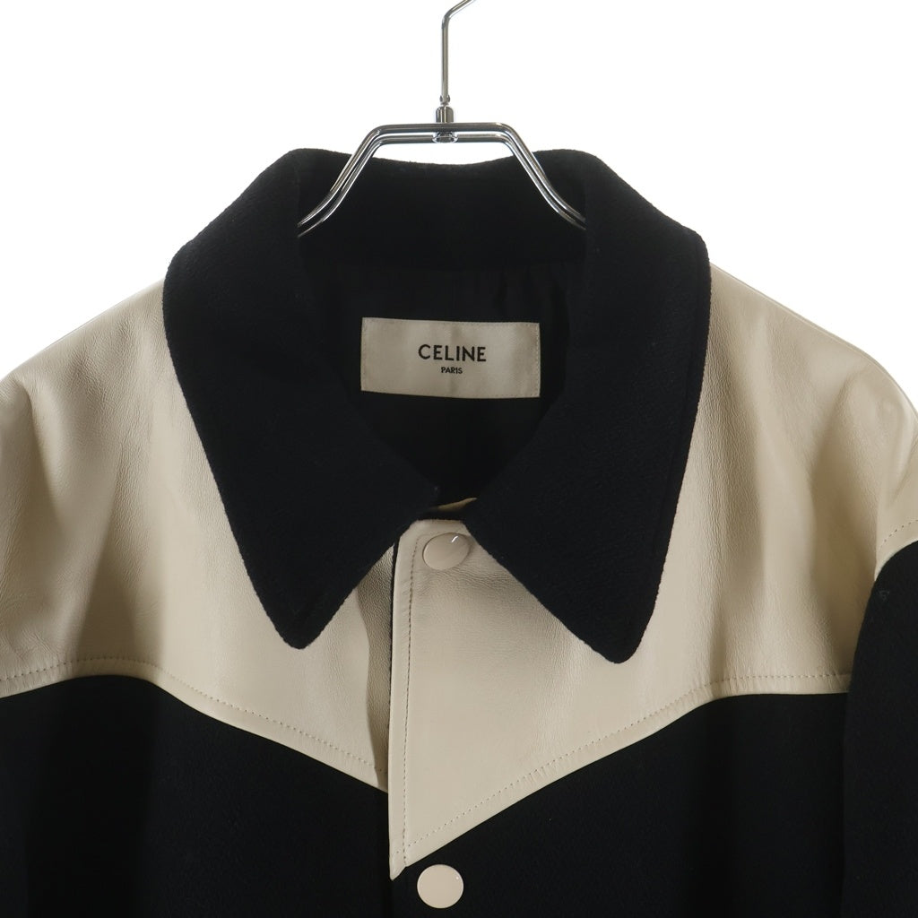 CELINE(セリーヌ) 19AW TEDDY JACKET レザー切り替え ウエスタン テディジャケット ブラック 2V534896C