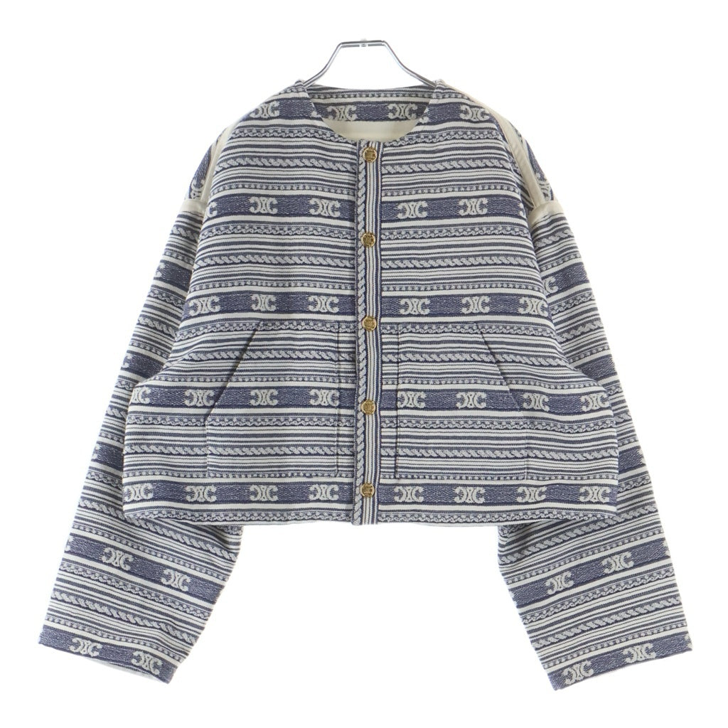 CELINE(セリーヌ) 25AW BAJA CARDIGAN JACKET バハ トリオンフ ノーカラージャケット レディース ネイビー/ホワイト RV0NW0028