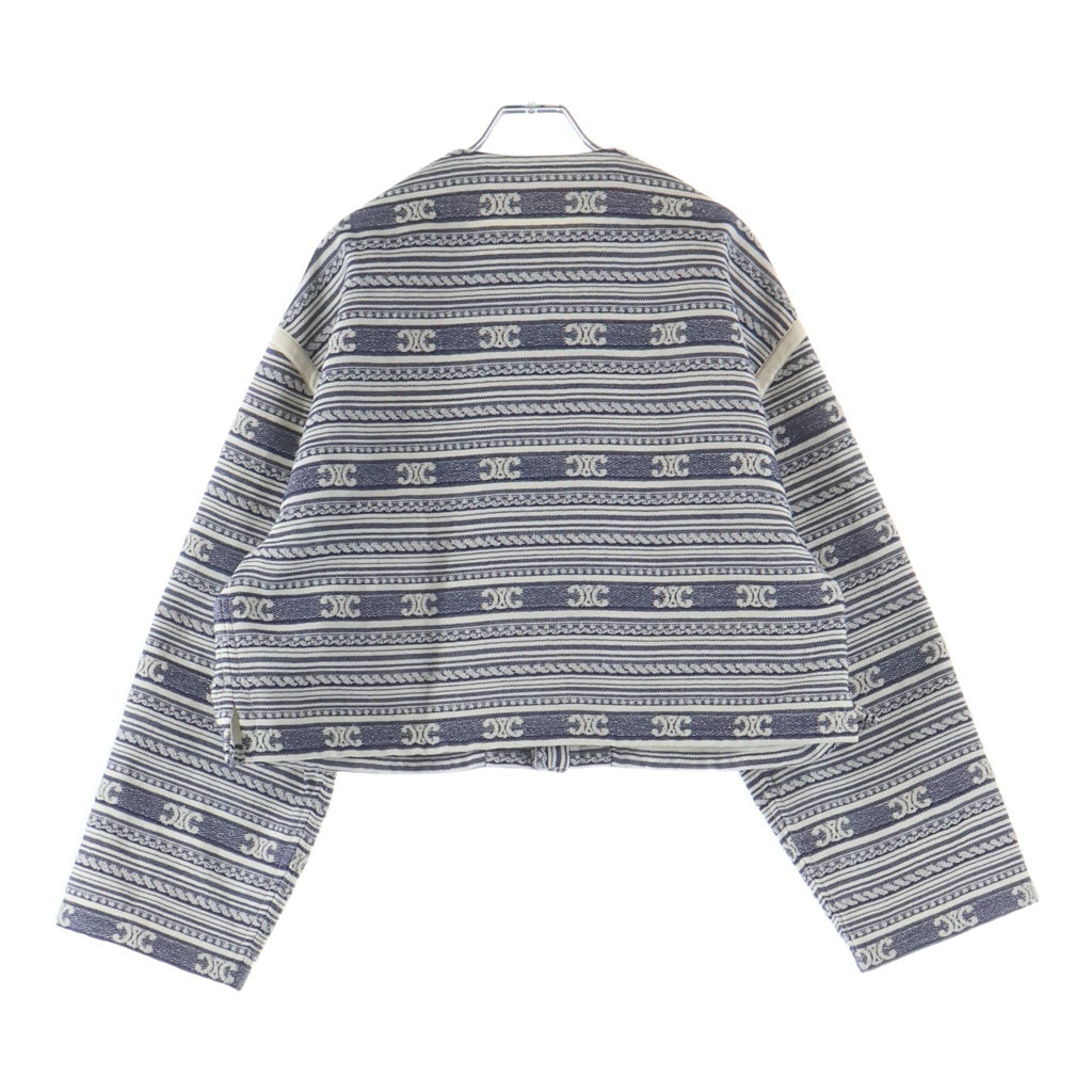 CELINE(セリーヌ) 25AW BAJA CARDIGAN JACKET バハ トリオンフ ノーカラージャケット レディース ネイビー/ホワイト RV0NW0028