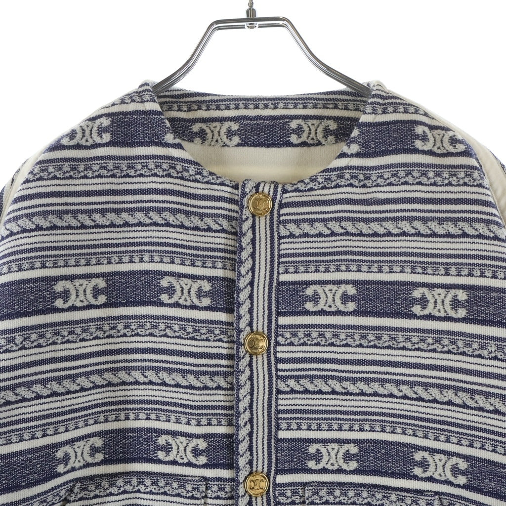CELINE(セリーヌ) 25AW BAJA CARDIGAN JACKET バハ トリオンフ ノーカラージャケット レディース ネイビー/ホワイト RV0NW0028