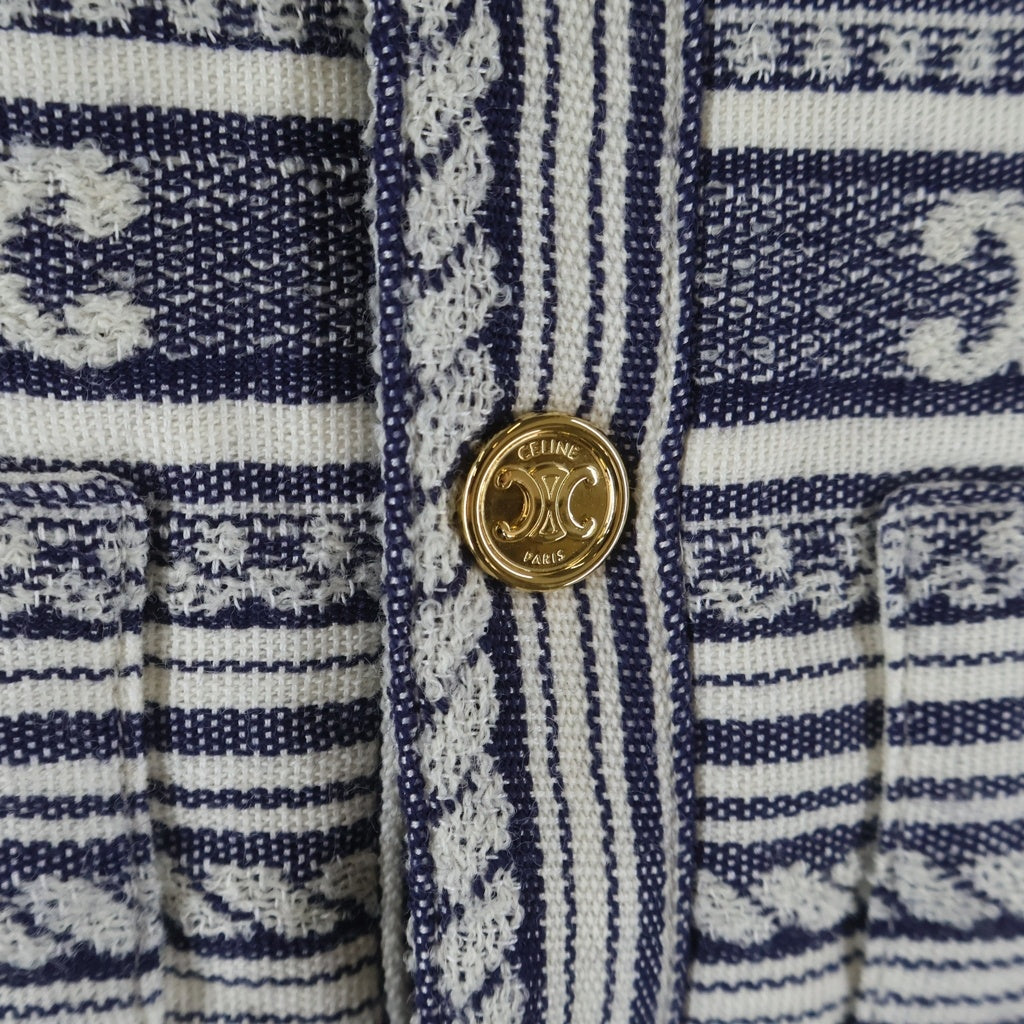 CELINE(セリーヌ) 25AW BAJA CARDIGAN JACKET バハ トリオンフ ノーカラージャケット レディース ネイビー/ホワイト RV0NW0028