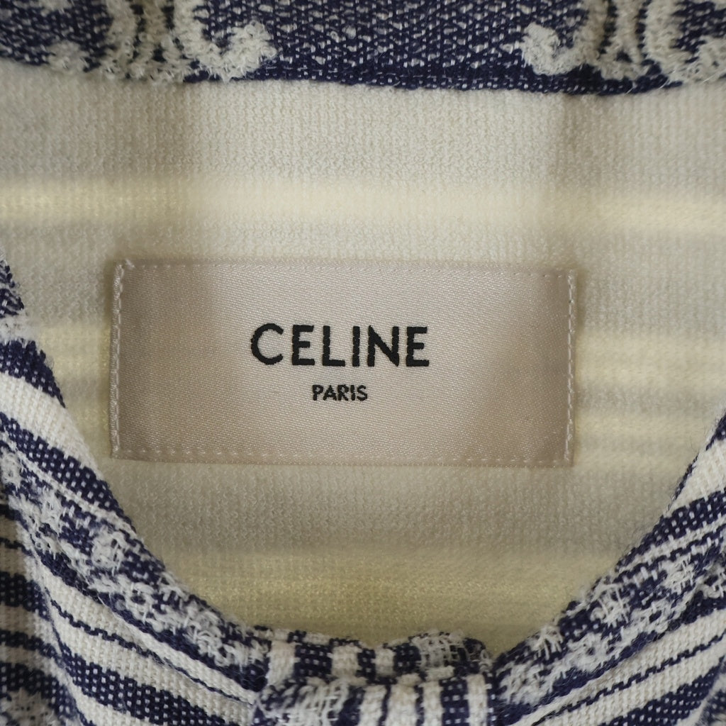 CELINE(セリーヌ) 25AW BAJA CARDIGAN JACKET バハ トリオンフ ノーカラージャケット レディース ネイビー/ホワイト RV0NW0028